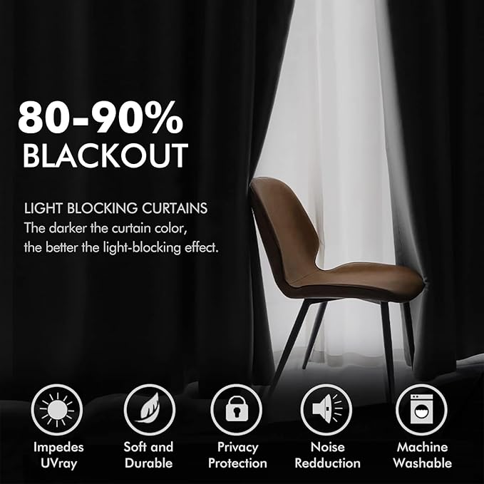 MIULEE Black Velvet Curtains 108 Inches Long Halloween Grommet Room Darkening - Image 4