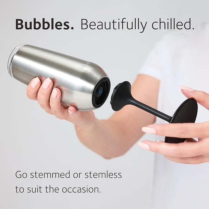 Huski Champagne Flute | NEW | Award-winning Design with Detachable Stem | Premium Stainless Steel Champagne Glass with Lid | Triple Insulated Tumbler | 8oz Capacity | Great Gift (Black)