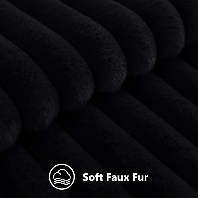 decorUhome Fall Faux Fur Throw Pillow Covers 16x16 Set of 2 Black | Decorative - Image 2