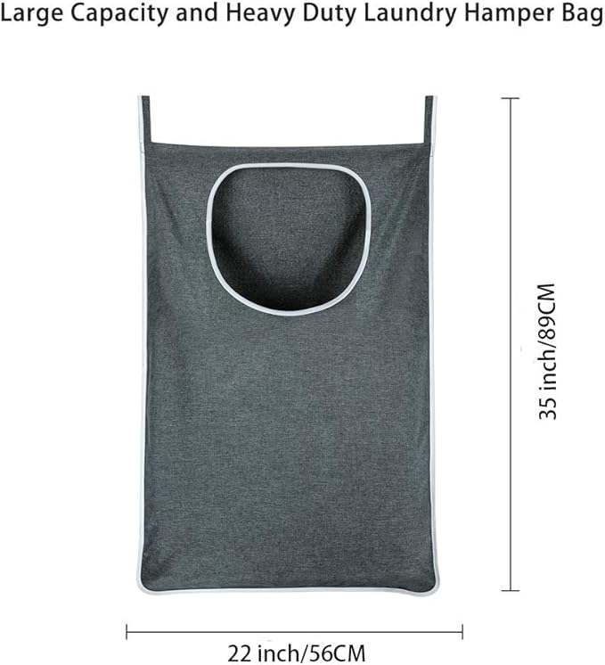 Hanging Laundry Bag with Over Door Hooks, Laundry Hamper and Space Saving Laundry Bag with Zipper, Hanging Hamper for Clothes, Toys, Towels, ...（36"x 22",Grey-2Pack)