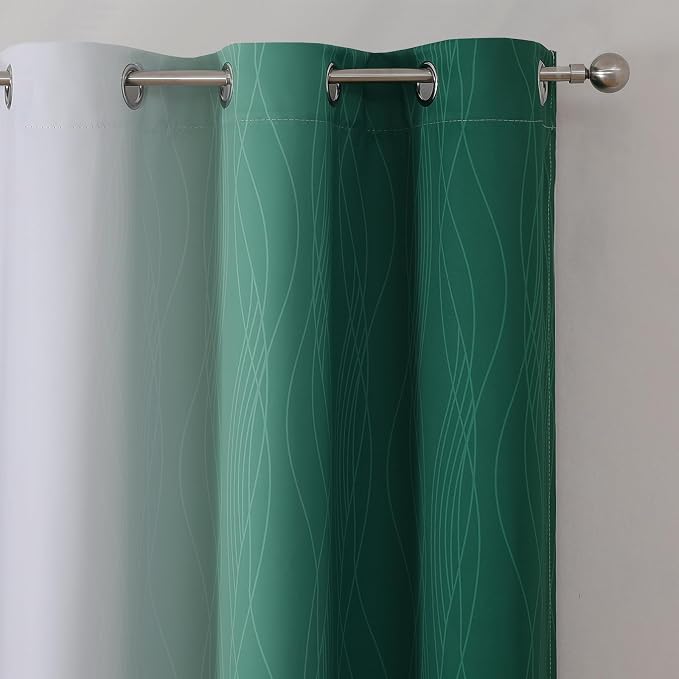 Estelar Textiler Ombre Greyish White and Green Blackout Curtains & Drapes - Image 4