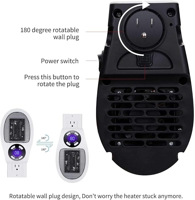 450W Programmable Space Heater, Remote Wall Outlet Electric Space Heater as Seen on TV with Adjustable Thermostat and Timer and Led Display, Compact for Office Dorm Room, 2 Pack