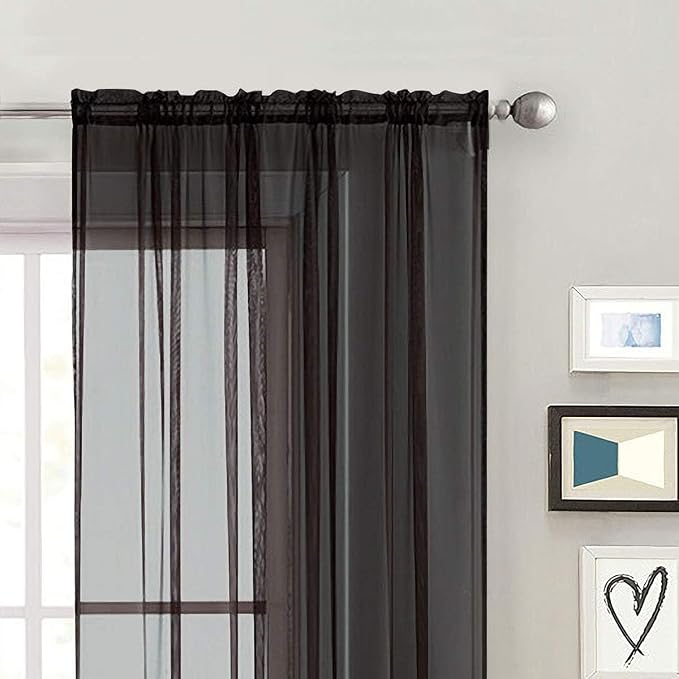 SpaceDresser Black Sheer Curtains 4 Panels Rod Pocket Semi-Sheer Curtain 108 - Image 4