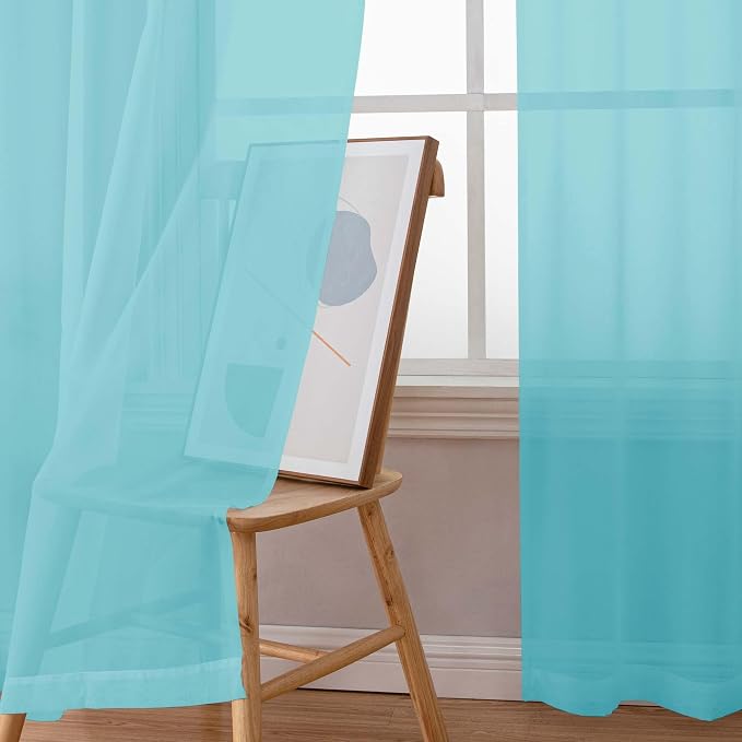 Simplebrand Aqua Sheer Curtains 96 Inches Long, Light Filtering Rod Pocket - Image 4