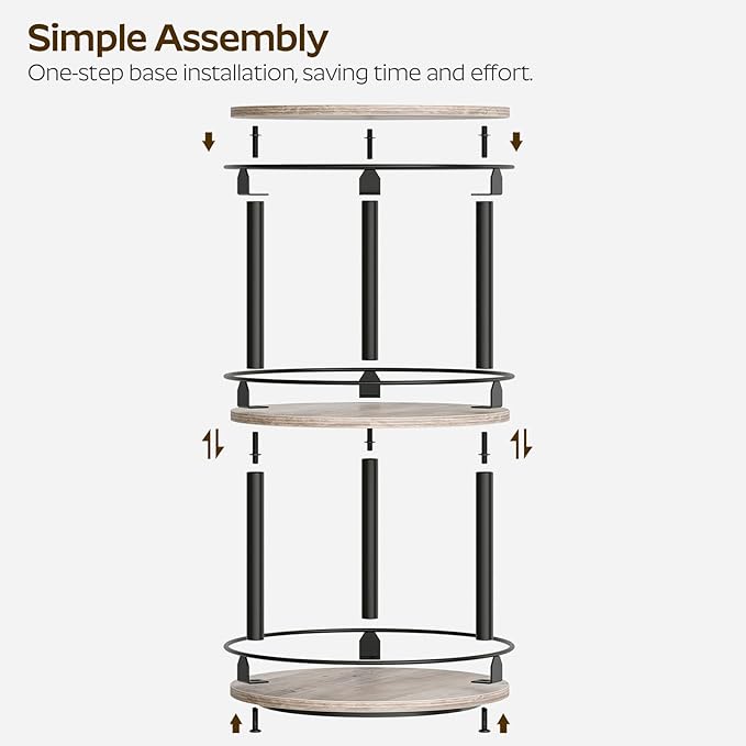 3-Tier Lazy Susan Organizer, Rotating Spice Rack, Spinning Organizer, Industrial Turntable Spice Rack Organizer for Cabinet, Kitchen Countertop, Greige and Black SR23BG