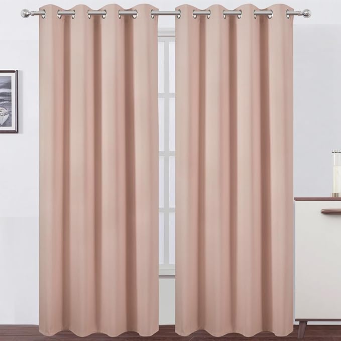 Blackout Curtains 66 x 95 inch/Blush Curtains Set of 2 Panels/Thermal Insulated by Lemomo