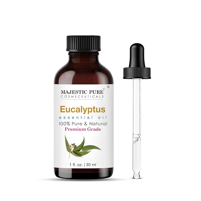 Majestic Pure Eucalyptus Essential Oil with Glass Dropper - 1 Fl Oz - 100% Pure and Natural Eucalyptus Oil - Premium Grade Essential Oils for Diffuser, Aromatherapy, Soap and Candle Making