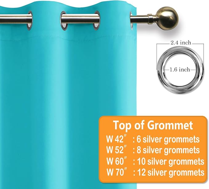 Grommet Blackout Curtains for Bedroom, 70 x 84 Inches, Turquoise | Thermal - Image 5