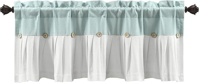 Lush Decor Linen Button Farmhouse Valance Curtians 52"W x 18"L Blue & White - Image 4