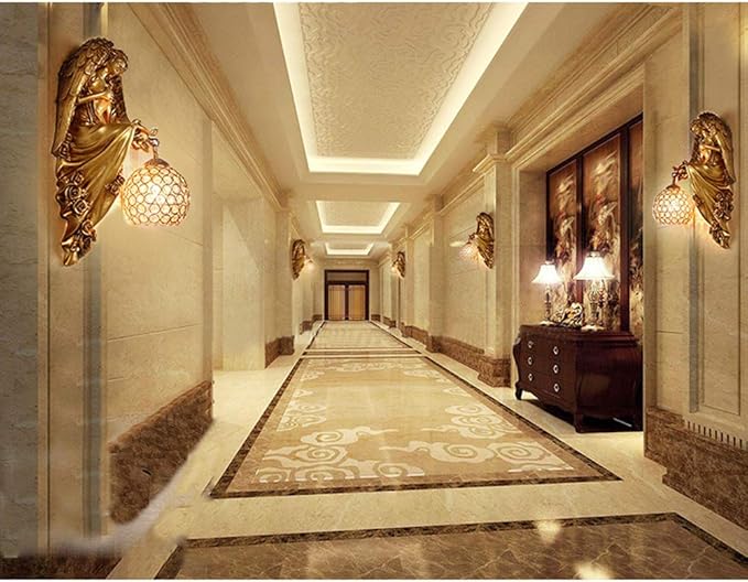 LITFAD Angel Wall Lamp Antique Spherical Sconce Light Decorated Bedside Lamp Clear Crystal 1 Light in Gold LED Wall Light for Bedroom Living Room Hotel - Right