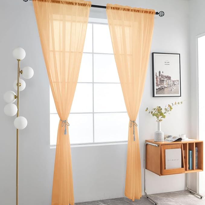 SpaceDresser Beige Sheer Curtains 4 Panels Rod Pocket Semi-Sheer Curtain 72 - Image 3