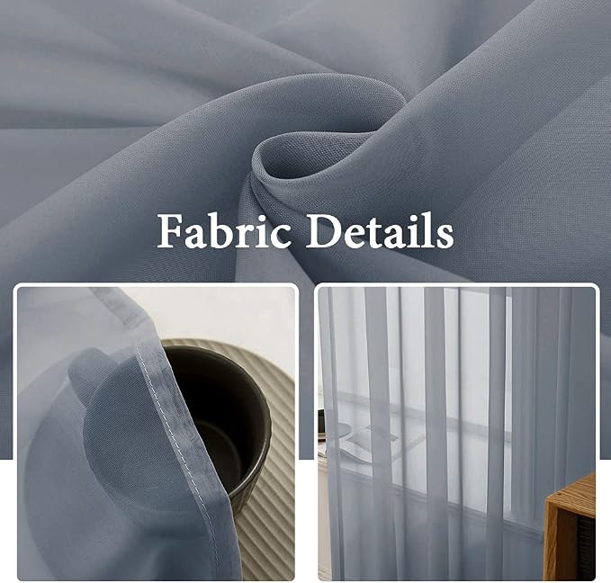 MIULEE 2 Panels Sheer Curtains for Living Room 54X108 Inch Dark Grey | Window - Image 3