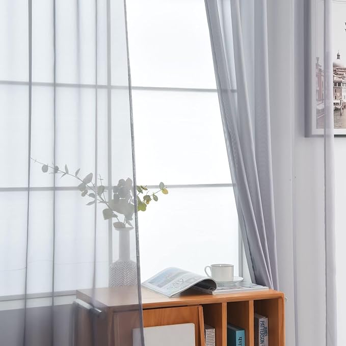 SpaceDresser Grey Sheer Curtains 4 Panels Rod Pocket Semi-Sheer Curtain 96 - Image 4