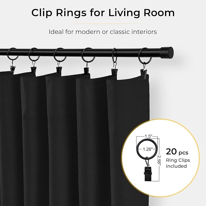 INOVADAY Linen Textured 100% Blackout Sliding Door Curtains 102x108 Black | 1 - Image 5