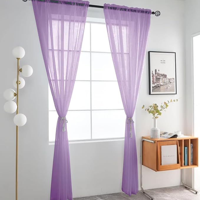 SpaceDresser Lavender Sheer Curtains 4 Panels Rod Pocket Semi-Sheer Curtain 84 - Image 3