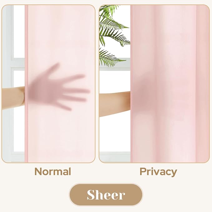 HOMEIDEAS Non-See-Through Blush Pink Privacy Sheer Curtains, 52 X 63 Inches - Image 3