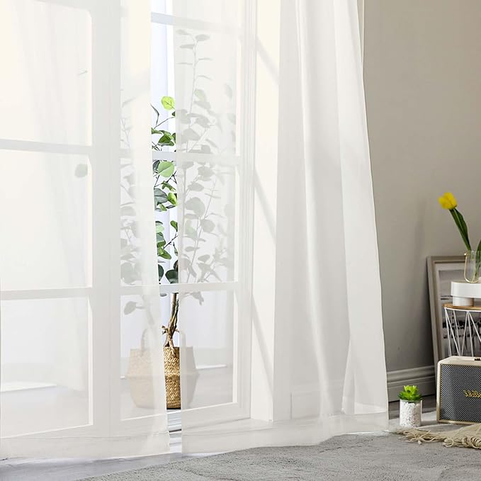 Sheer Ivory Curtains for Bedroom Living Room 63 Inch Length 2 Panels, Airy Soft - Image 8
