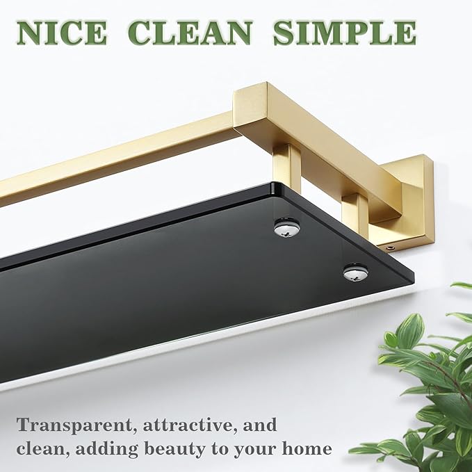 Alise Bathroom Shelves,Gold Glass Shelf for Bathroom, Modern Floating Shelves,20 inch