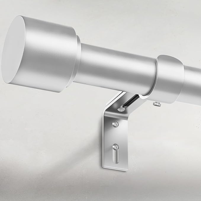 GEEBOBO Silver Curtain Rods for Windows 72 to 144 Inch, 1 Inch Adjustable Heavy by GEEBOBO