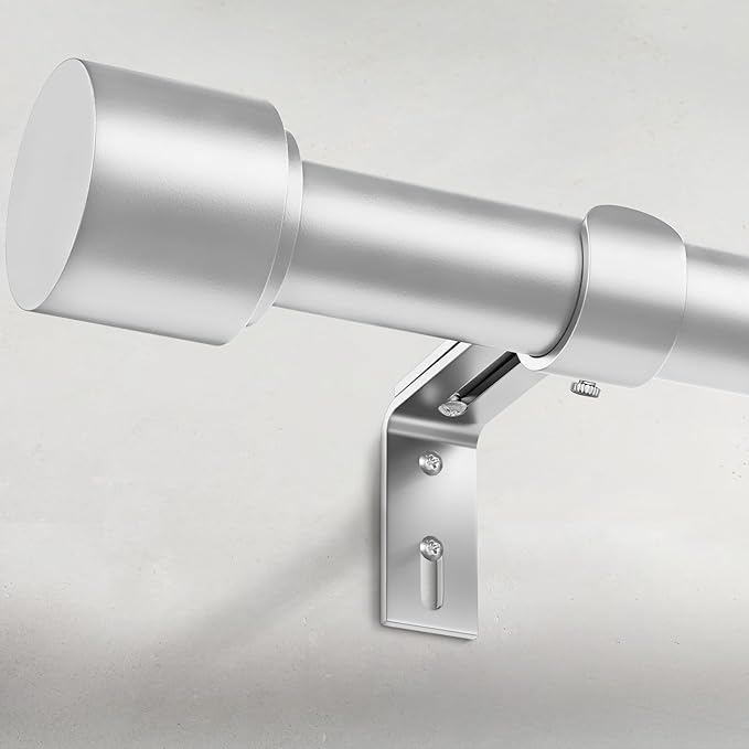 GEEBOBO Silver Curtain Rods for Windows 66 to 120 Inch, 1 Inch Adjustable Heavy by GEEBOBO