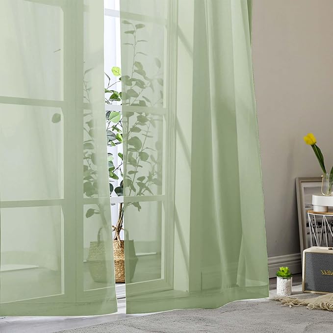 Light Green Sheer Curtain for Bedroom Living Room 78 Inches Long 2 Panels Set - Image 8