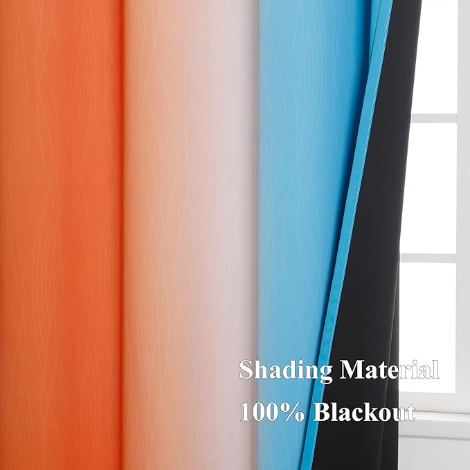 Ombre Orange and Blue Curtains 63 Inch Length 2 panels, Total Blackout Curtains - Image 5