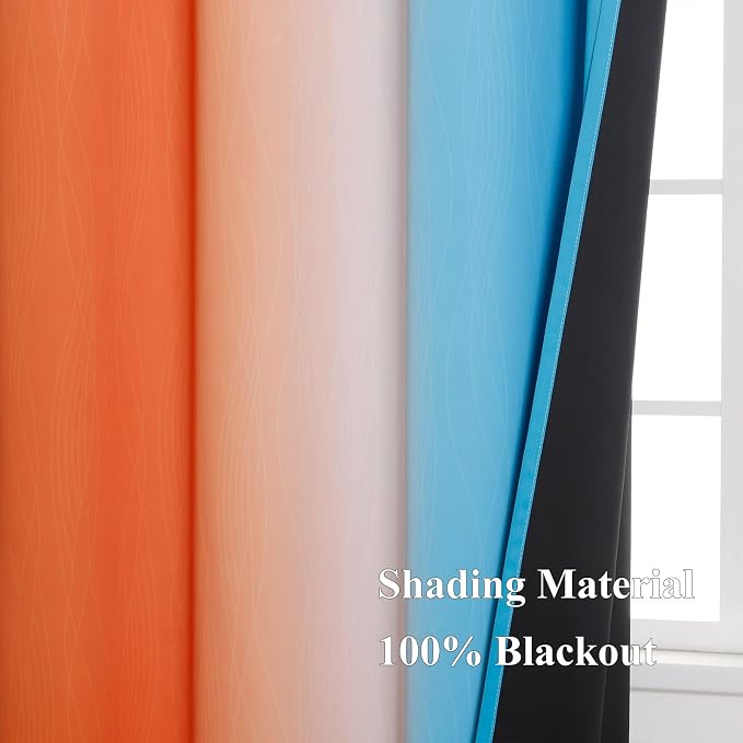 Ombre Orange and Blue Blackout Curtains 52Wx45L Inch Long | Gradient Curtains - Image 5