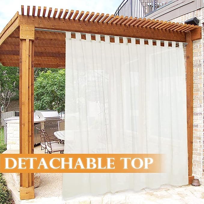 RYB HOME Detachable Tab Top Outdoor Sheer Curtain Privacy Outdoor Indoor Curtain - Image 3