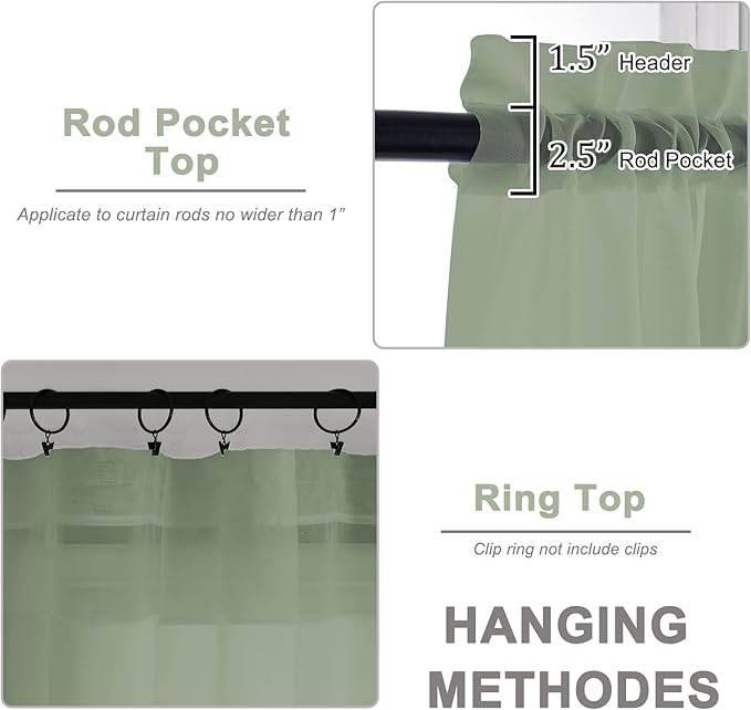 Sage Green Sheer Curtains 108 Inches Long - Image 4