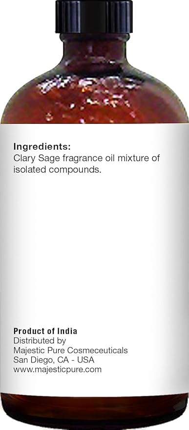 Majestic Pure Clary Sage Essential Oil with Glass Dropper - Huge 4 Fl Oz - 100% Pure and Natural Clary Sage Oil - Premium Grade Essential Oils for Diffuser, Aromatherapy, Soap and Candle Making