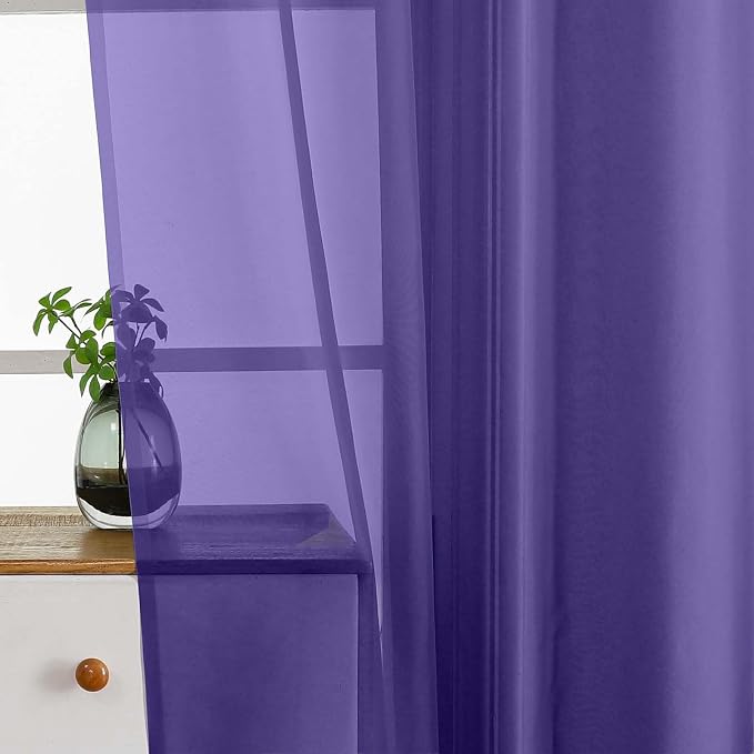 Purple Small Sheer Curtains Tier 24 Inches Length 2 Pieces, Light Filtering - Image 4