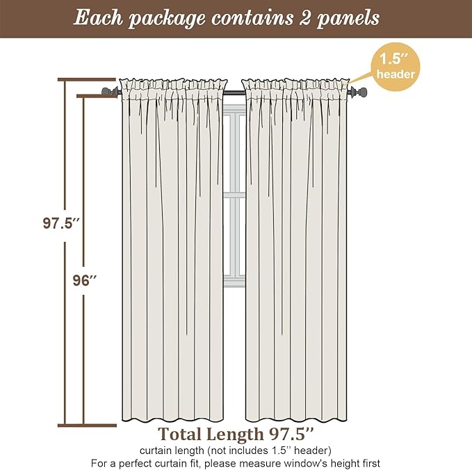 Chyhomenyc Ivory Sheer Curtains 96 Inch Length 2 Panels Set, Light Filtering - Image 4