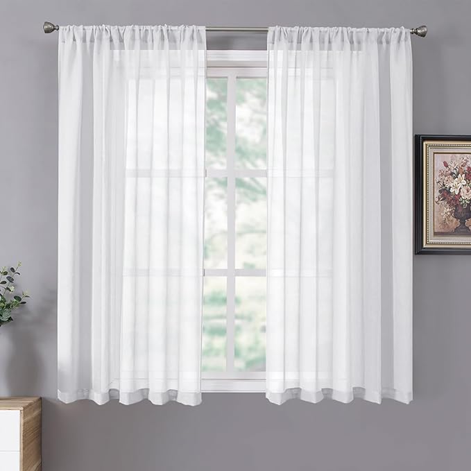 Tollpiz Short Sheer Curtains Linen Textured Living Room Curtain Sheers Light by Tollpiz