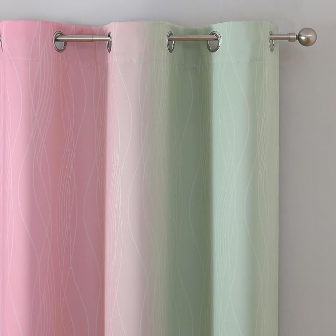 Estelar Textiler Pink and Sage Green Blackout Curtains & Drapes - Image 4