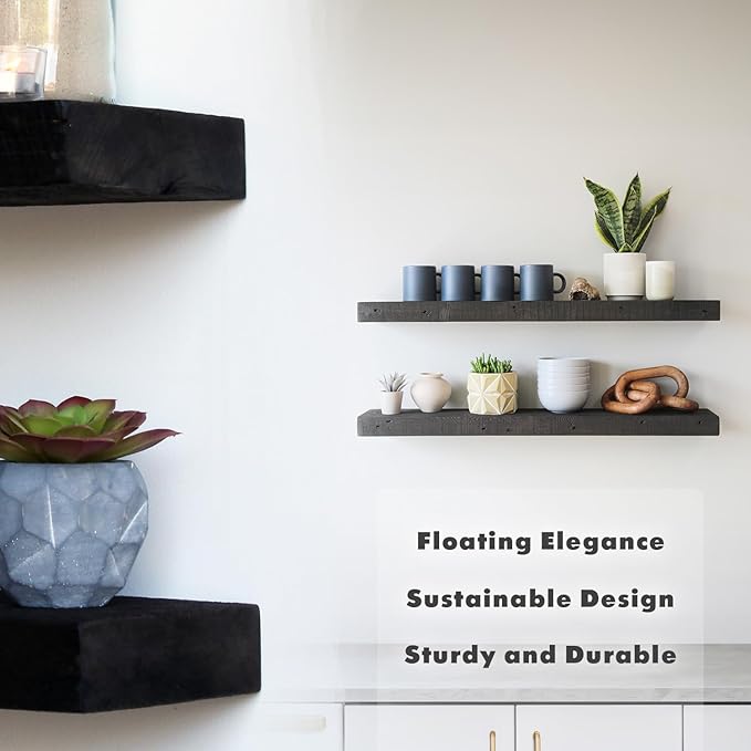 Urban Legacy Reclaimed Barnwood Planks | Floating Shelves for Wall w/Flush Mount Shelf Bracket Set Included | Set of 2 (Coffee Bean, 40"x 4.5"x 2")