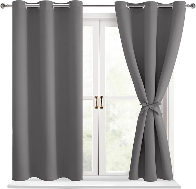 Blackout Curtains for Bedroom, Light Grey, 38 x 45 Inch, 2 Panels | Thermal by Hiasan