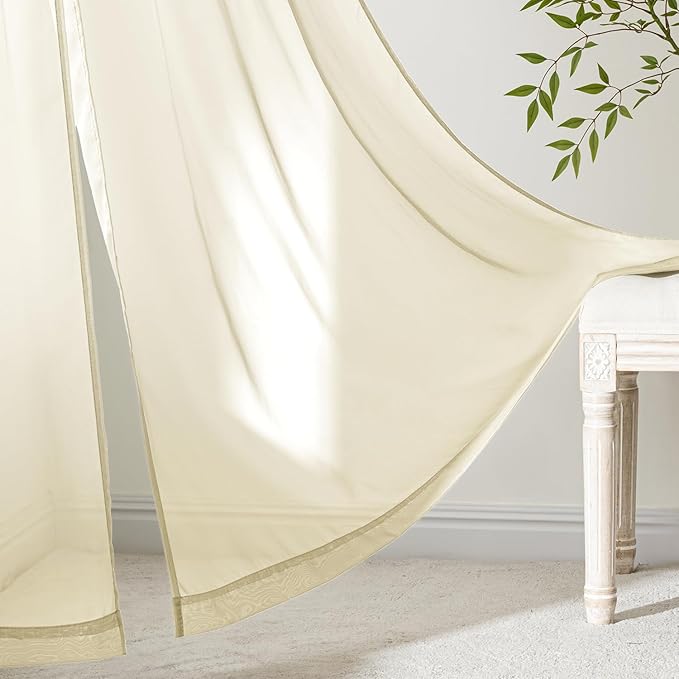MIULEE Light Cream Sheer Curtains 102 Inches Long 4 Panels 42 x 102 Inches | - Image 6