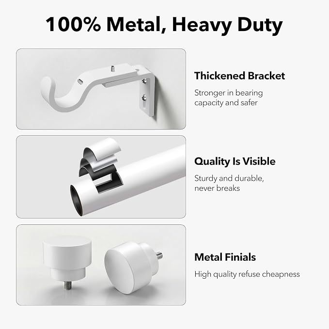 IFELS Heavy Duty Curtain Rods for Windows 66 to 120 Inch, 1 Inch Adjustable - Image 3