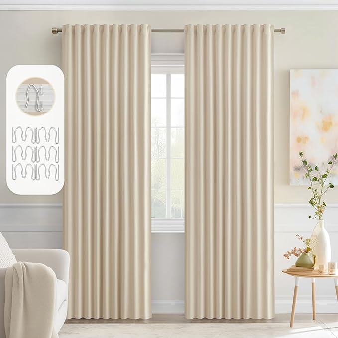 MIULEE Cream Beige Back Tab Blackout Curtains 52x90 Inch Long 2 Panels Set | by MIULEE
