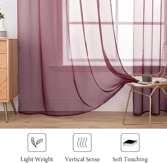 MIULEE Wine Red Christmas Window Sheer Curtains - Image 4