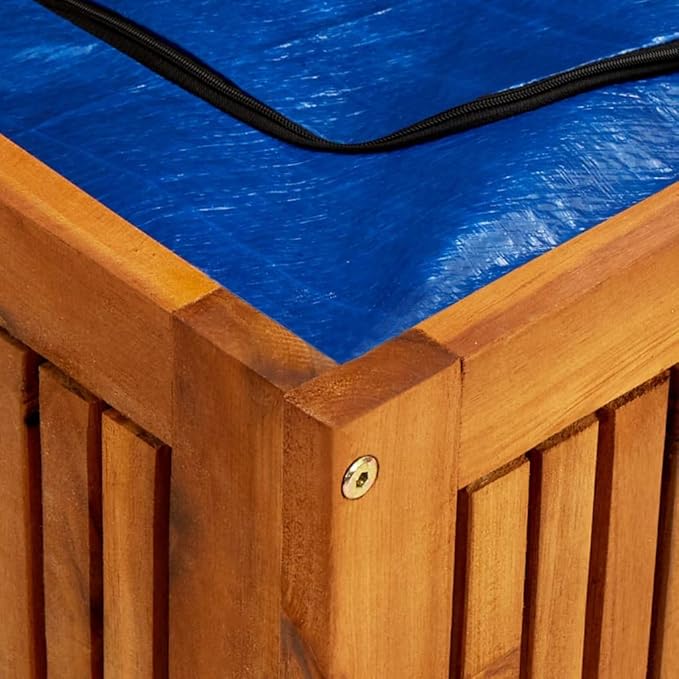 vidaXL Outdoor Storage Box, Deck Box with Gas-Lift Lid, Storage Chest with Water-Resistant Zippered Bag Inside, 59.1''x19.7''x22.8'', Solid Acacia Wood