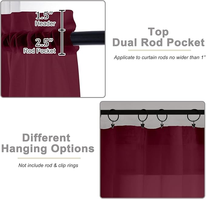 Burgundy Sheer Curtains 84 Inches Long 2 Panels Set - Image 4