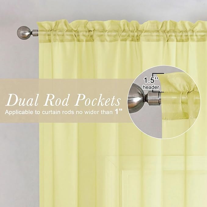 Goose Yellow Sheer Curtains 78 Inches Long 2 Panels, Airy Light Filtering Voile - Image 5