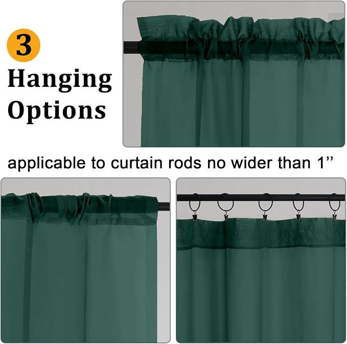 Gwine Hunter Green Valances for Windows, Small Light Filtering Rod Pocket Cafe - Image 5