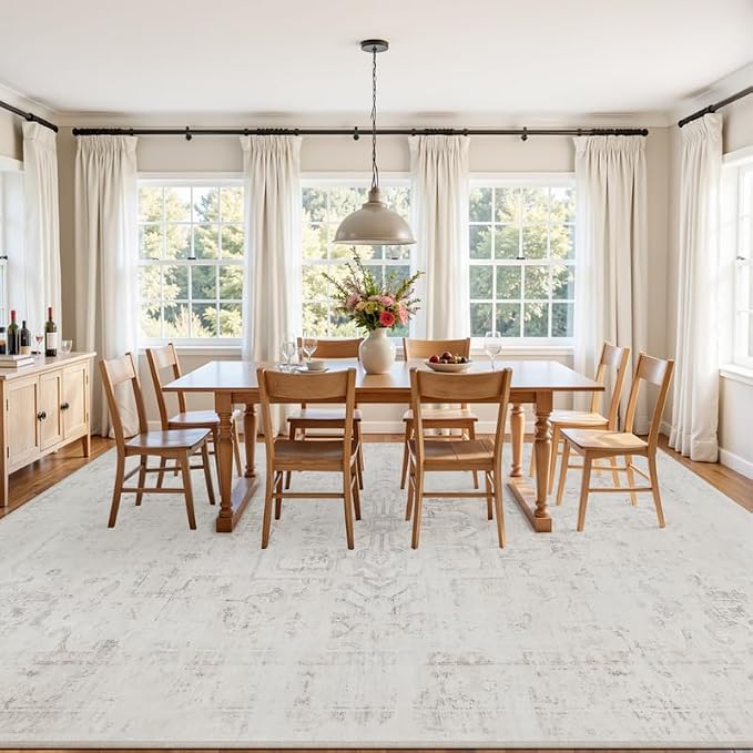 10x14 Area Rugs Living Room: Bedroom Washable Carpet Neutral Cream | Large - Image 3
