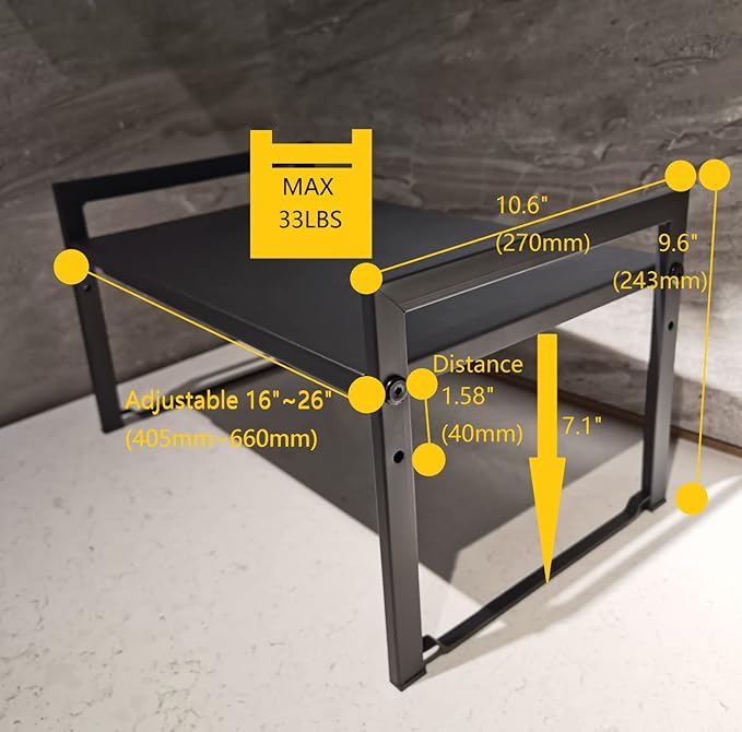 Expandable Cabinet Shelf Organizer 16-26" L Stackable Kitchen Counter Shelf Sink Rack Countertop Storage Black (Wide 10.6”D)