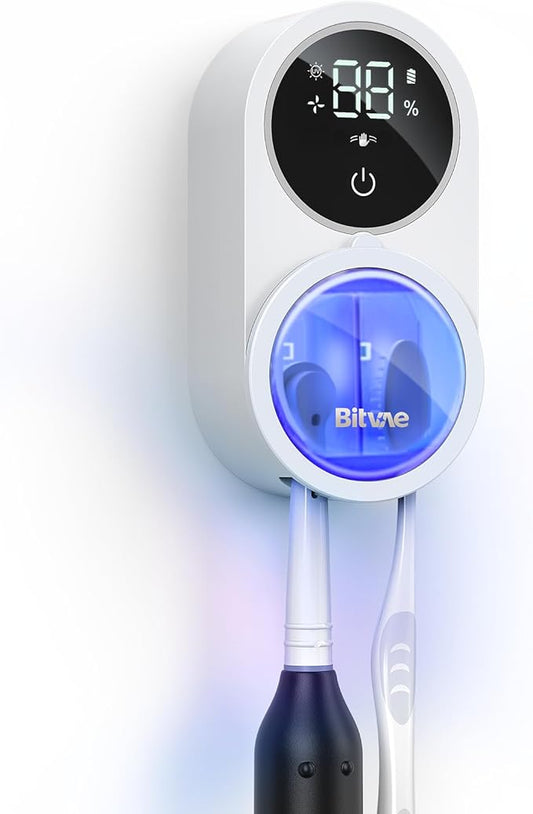 Bitvae Toothbrush Cleaner & Toothbrush Holder, Cleaning and Air Drying, LED Smart Screen, Rechargeable Wall Mount Toothbrush Holder for Bathrooms
