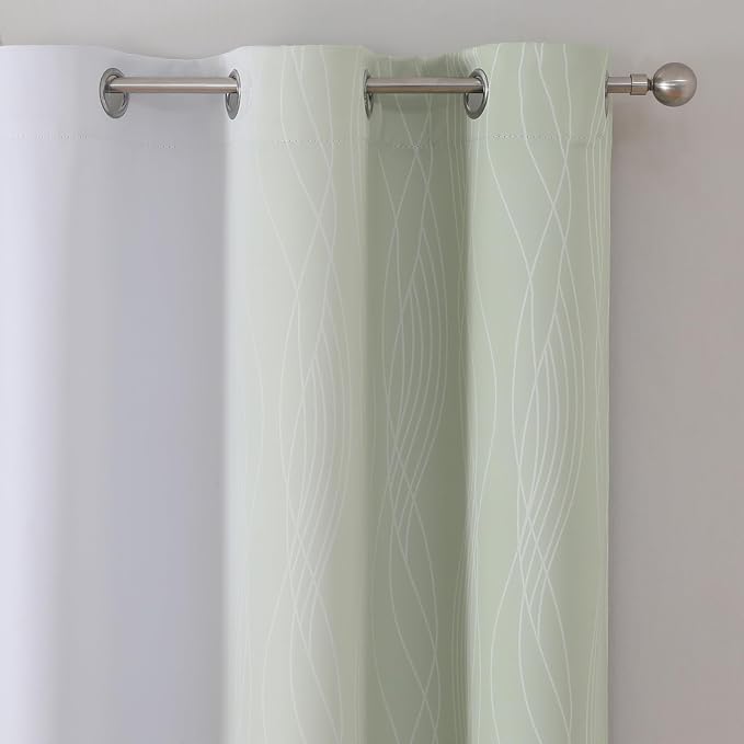 Estelar Textiler Sage and Greyish White Room Darkening Blackout Curtains 84 - Image 4