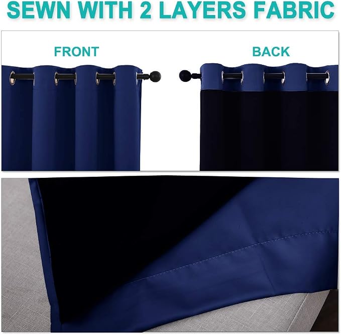 NICETOWN 100% Blackout Curtain Set, Royal Blue, 37W x 50L, Thermal Insulated & - Image 5