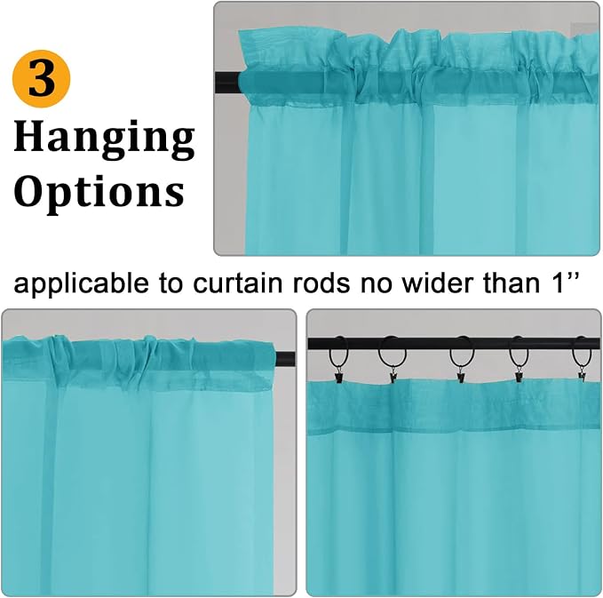 Gwine Turquoise Sheer Curtains 90 Inches Long 2 Panels Set, Light Filtering - Image 4